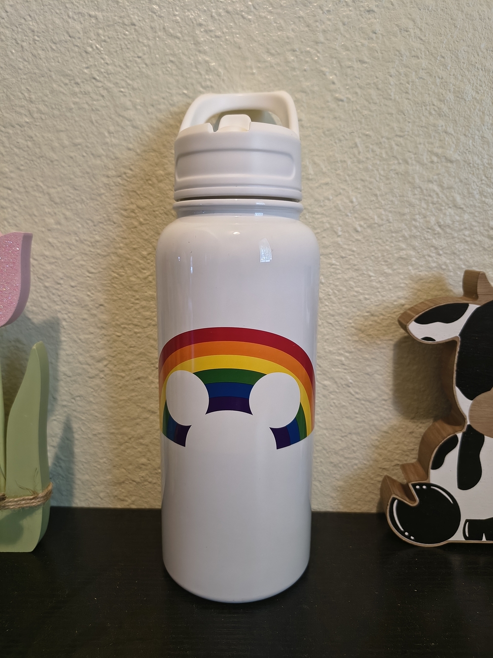 White Rainbow Mickey-Style Stainless Water Bottle